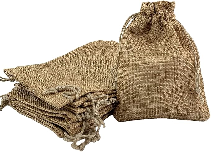 Palmhomee Pack of 25 Burlap Gift Bags with Drawstring Linen Jewelry Pouches Wedding Hessian Jute Bags for Birthday Jewelry and Treat Pouches Party Wedding Favors Gift Art and DIY Craft (4x5.6 Inch,