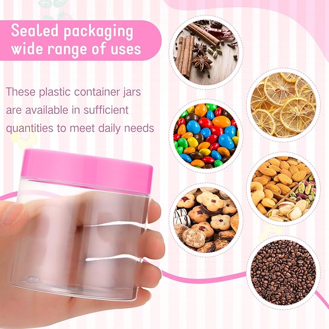 SATINIOR 12 Pack 8 oz Plastic Container Jars with Lids Round Clear Travel Cosmetic Container Slime Jars for Toiletries, Lotion, Cream, Ointments, Makeup, Rhinestone, Samples, Kitchen Storage(Pink)