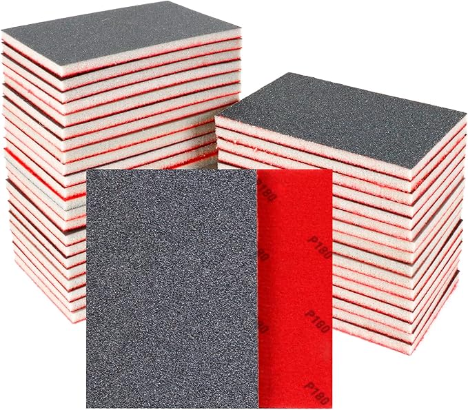 24 Pcs Sanding Sponge 180 Grit, Washable & Reusable Sanding Blocks for Wood, Metal, Drywall, Glazing, Wet Dry Sandpaper for Smooth Finishing