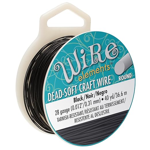 The Beadsmith Wire Elements Craft Wire – Tarnish Resistant, Soft Temper, Round, Black Color – 0.32mm, 28 Gauge, 40 Yard Spool – Jewelry Making, Wire Wrapping, Floral, & Other DIY Crafts