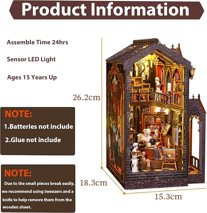 ISSEVE Book Nook Kit - DIY Miniature Dollhouse Booknook for Adults Teen, 3D Wooden Puzzle Tiny House Kit Bookshelf Decor, Gifts for Men Women Halloween Christmas Birthday (Art Studio)