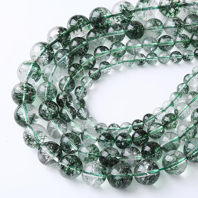 90pcs 4mm Natural Green Phantom Ghost Quartz Stone Round Beads for Jewelry Making DIY Bracelets Necklaces Crystal Energy Healing Stone Beads 15" (Green Phantom Ghost Quartz, 4mm)