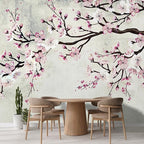 wall26 - Large Wall Mural - Watercolor Style Ink Painting Pink Cherry Blossom on Vintage Wall Background | Self-Adhesive Vinyl Wallpaper/Removable Modern Wall Decor - 66x96 inches