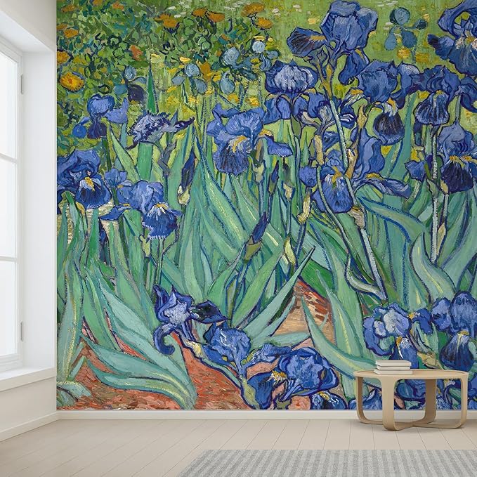 wall26 Wall Sticker/Wall Mural Irises by Vincent Van Gogh Dutch Impressionism, Not Peel and Stick, Non-Woven Wallpaper Decorative for Bedroom, Living Room, Office - 99x96 inches