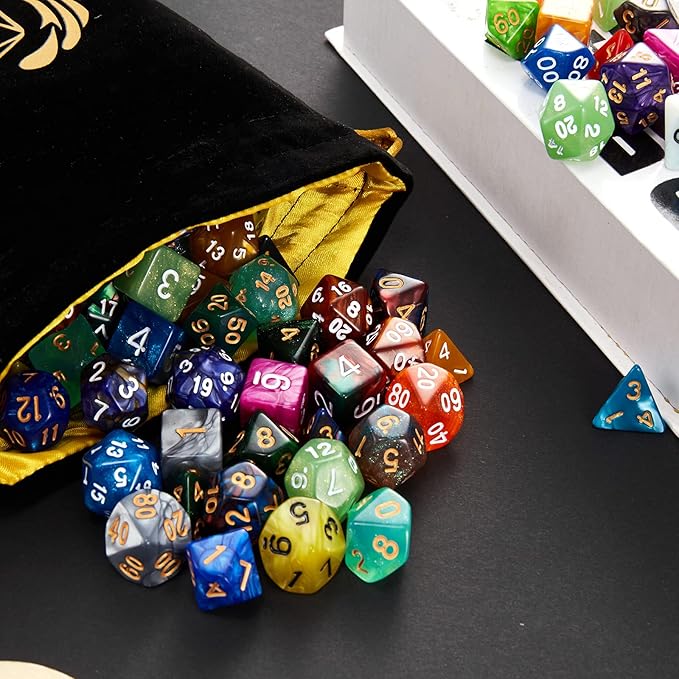 Coyeekn DND Dice Set, 25 x 7 (175 Pieces) Polyhedron Dice 25 Colors Dice for Dungeons and Dragons Tabletop Role-Playing Games with 1 Large Flannel Bag