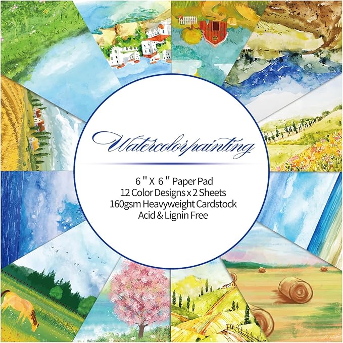 24 Sheets 12 Designs Scrapbook Paper Pad,6"×6” Single-Sided Decopodge Craft Cardstock Paper,Christmas Scrapbooking DIY Decorative Background Cardmaking Supplies.Landscape