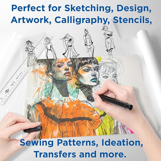 ALVIN 55W-C Lightweight Tracing Paper Roll, White, Suitable with Ink, Charcoal, Felt Tip Pen, for Sketching or Detailing - 18 Inches, 20 Yards, 1-inch Core