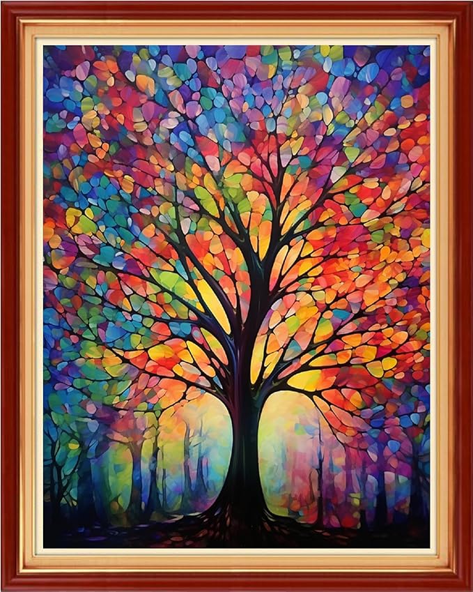 Dimxvean Stamped Cross Stitch Kits,Cross Stitch Kits for Adults Beginners,Embroidery Kits Full Range of Cross Stitch Stamped Kits Needlepoint Kits Cross Stitch Patterns-Night Light Tree 16x20 inch