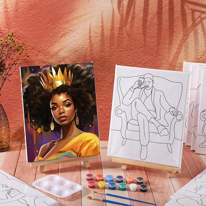 Zhanmai 12 Pack Pre Drawn Canvas for Painting Sip and Paint Kit 8" x 10" Paint Party Set Canvas Painting Pre Printed Canvases for Party Favor DIY Virtual Adult's Date Night(Fashionable Couple)