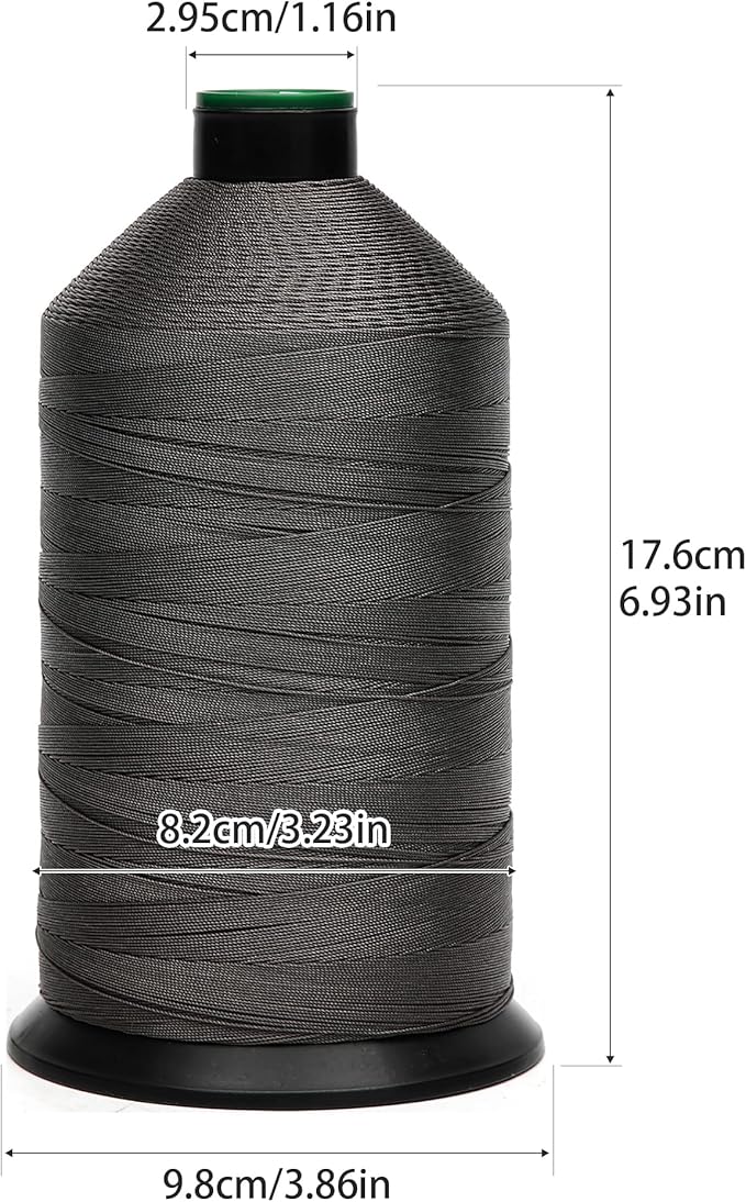 Extra Strong Bonded Nylon Thread #138 Tex135 – 16 OZ, 3000yds, Versatile Stitching Solution for Leather, Upholstery, Canvas Repair and More (Dark Gray)