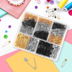 630 Pack Safety Pins Assorted, 5 Different Sizes Small and Large Safety Pin for Clothes Pins Sewing, Nickel Plated Steel, Arts and Crafts Supplies (3 Colors)