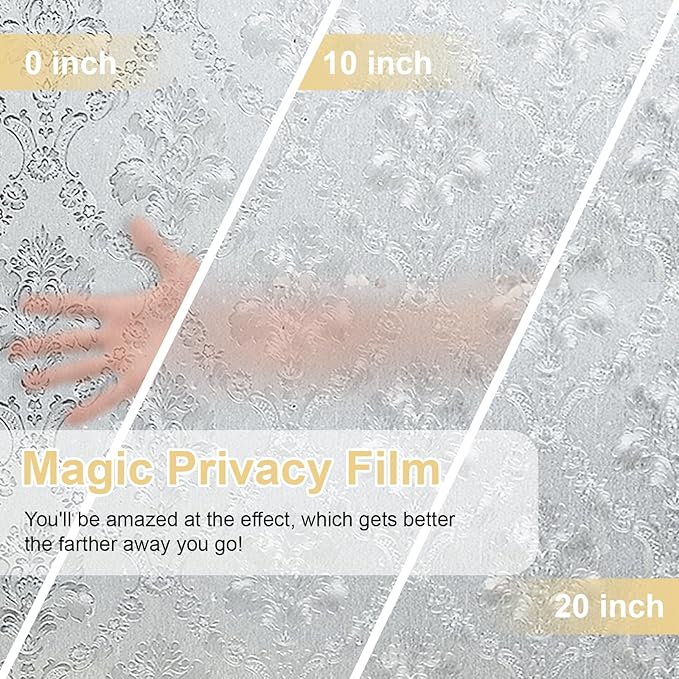 Window Privacy Film Decorative for Front Door, Bathroom Static Cling Stained Glass Sticker Opaque Heat Control UV Blocking Non-Adhesive for Home Windows 23.6y x 78.7 inches Damask