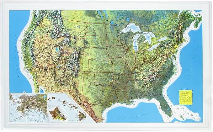 Hubbard Scientific 3D United States Map | A True Raised Relief Map - You Can Feel the Terrain | Vacuum-formed Molded | 34.5″ x 22″ | Detailed Topography