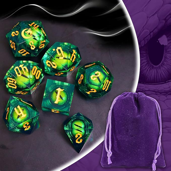 The Moon&Dragon Eye Liquid Core DND Dice Set – Unique Mystery Resin Dice for Dungeons & Dragons – Moon Dice Set for D&D Gifts