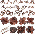24 Pcs Brain Teaser Puzzles for Adults Teens - Metal Puzzles 3D Puzzle Game Toys for Adults Teens - Wooden Unlock Interlocking Puzzle Adult IQ Education Smart Toys