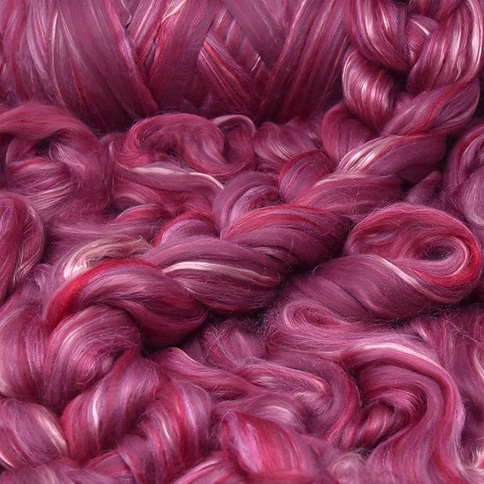 Merino Silk Luxe Tonal Designer Blend. Superfine Merino, Mulberry Silk, Tussah Silk. Top Roving for Spinning or Felting. Majestic Plum 4oz
