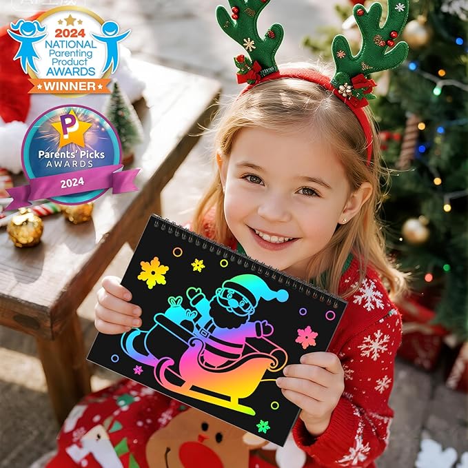 ZMLM Scratch Paper Art Craft: 2 Pack Rainbow Scratch Set for 3 4 5 6 7 8 9 10 Years Old Girls Boys Students Drawing Coloring Black Magic Art Supplies Kits Gifts School Birthday Party Toys(Christmas)