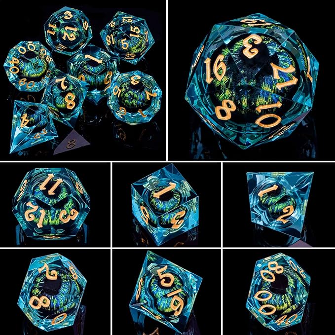 ARUOHHA DND Resin Dice Dragon Eye Dice Liquid Core Red Sharp Edged Dice Set with Gift Box, Polyhedral D and D Dice Set Role Playing Game D20 D12 D10 D8 D6 D4