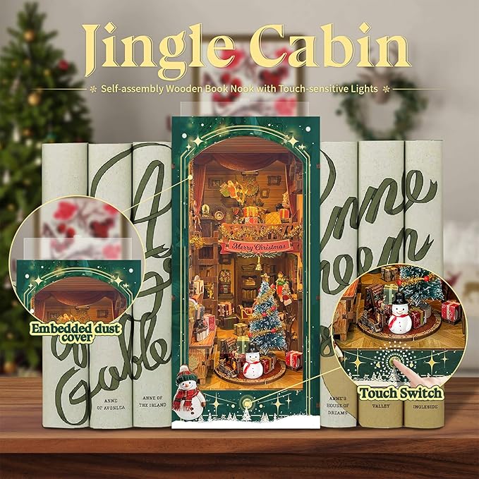 Miniature Book Nook Kit Christmas Book Nooks for Adults, Christmas Tiny House Book Nook Winter Christmas Kit, DIY 3D Puzzle Christmas House (Jingle Cabin)