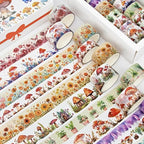 Washi Tape Set 13 Rolls - Mushroom Butterfly Floral Decorative Tape, Colored Masking Tape for Scrapbooking Supplies, Bullet Journal Supplies, Junk Journal, DIY Crafts Art