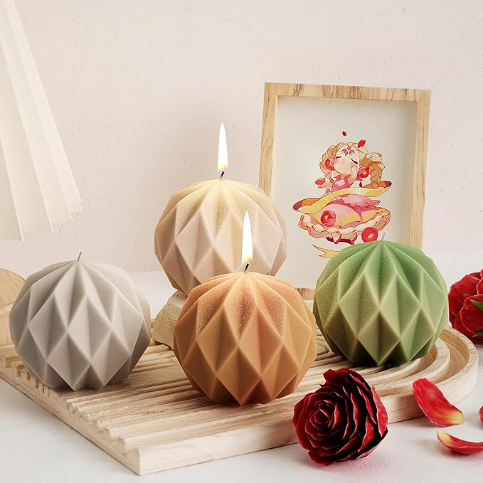 Diamond Ball Mold Ball Candle - Resin Casting Silicone Molds for Home Decor & Candle Making Wave Spiral Mold