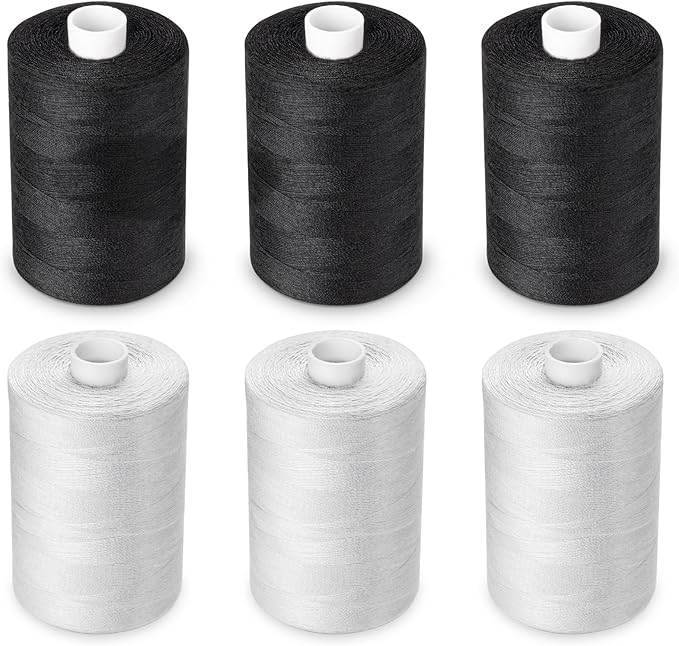 ilauke Sewing Thread, 12 Spool All Purpose Polyester Thread, Each 1000 Yards Sewing Thread for Hand Sewing,Quilting,Sewing Machine, 2 x White & 2 x Black