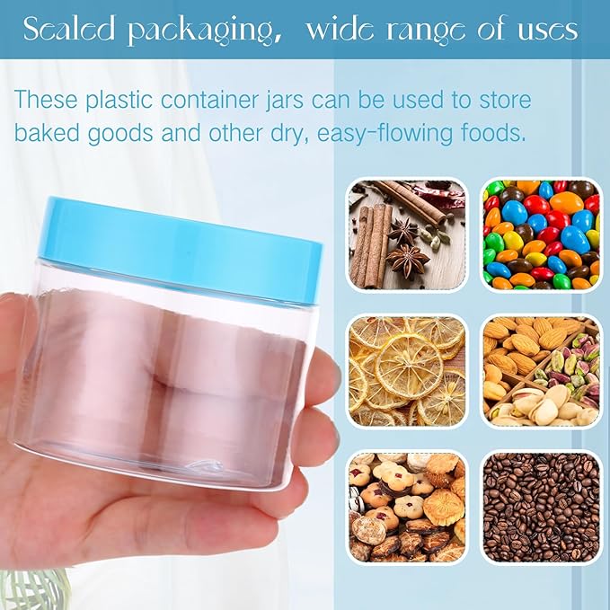 SATINIOR 12 Pack 6 oz Plastic Container Jars with Lids Round Clear Travel Cosmetic Container Slime Jars for Toiletries, Lotion, Cream, Ointments, Makeup, Rhinestone, Samples, Kitchen Storage(Blue)