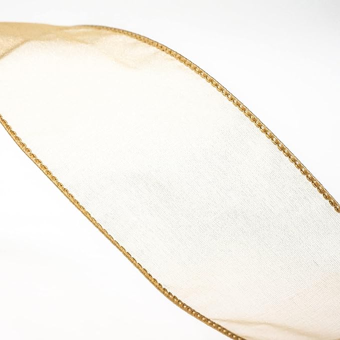 CT CRAFT LLC Sheer Organza Wired Ribbon 2.5" x 50Yards Tan (Gold) for Wedding Chair Bow Flora Bouquet Gift Wrapping Christmas Tree Home Decor Wreath