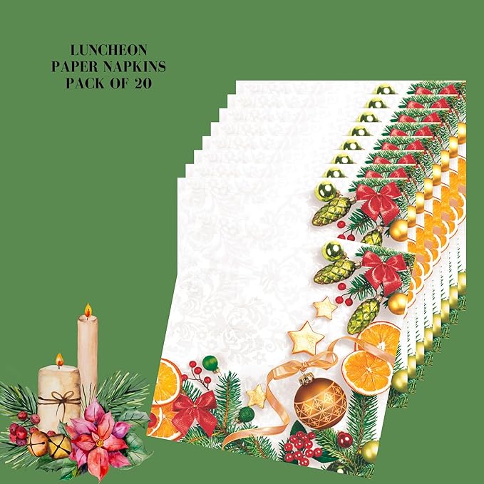 20-ct 13x13 Christmas Paper Decoupage Napkins, 3-Ply Servilletas Tissue Napkin for Dinner and Parties, Disposable Napkins (Cookie)