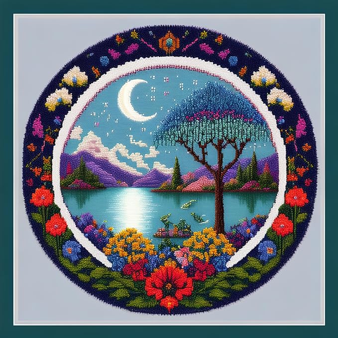 Joyhoor Cross Stitch Kits for Beginners, Stamped Cross-Stitch Supplies, Needlework, Preprint Embroidery Kits, Adults DIY Needlepoint Kits, Embroidery Patterns 11CT-Wreath Moon 17.7x17.7 inch