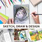 JOY SPOT! 9x12 Inch Sketch Book, Pack of 2, 200 Sheets (68 lb/100gsm), Spiral Bound Artist Sketch Pad for Artist Pro & Amateurs | Marker Art, Colored Pencil, Charcoal for Sketching
