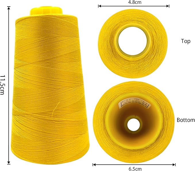 Tortoise 4 Cones of 3000 Yards Each Spool Thread for All Purpose, Serger, Overlock, Quilting, Sewing Machine - 100% Polyester - 40S/2 Yellow