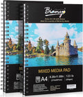 Bianyo Mixed Media Paper Sketchbook, A4 (8.26" X 11.69"), 60 Sheets/Each, 123 LB/200 GSM, Pack of 2 Pads, Spiral-Bound Pad, Ideal for Wet & Dry Media Like Marker, Watercolor, Acrylic, Pastel, Pencil