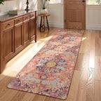 Lahome Bohemian Washable 2x5 Hot Pink Kitchen Runner Rug, Non Slip Bathroom Laundry Room Rug Runner, Floral Medallion Soft Carpet Runners for Entryway Hallway Foyer Decor