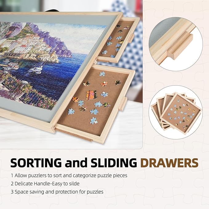 ALL4JIG 2000 Pieces 2-in-1 Tilting & Rotating Puzzle Board for Adults Gifts, Wooden Jigsaw Puzzle Table with 4 Drawers, 28.5" x 40.1" Portable Board with Lazy Susan and Cover