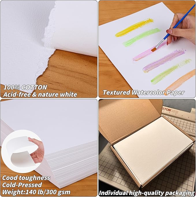 150 Sheets 100% Cotton Watercolor Paper Bulk -140LB/300GSM Art Paper-9 x 12 inch Painting & Craft Paper, Finger Paints, Watercolor, Tempera, Drawing, Art Room & Home School Crafts