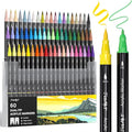 JusArt 60 Colors Dual Tip Acrylic Paint Pens Markers, Brush and Fine Tip, Premium Paint Pens for Wood, Canvas, Egg, Stone, Fabric, Rocks, Metal, Glass, Ceramic, DIY Crafts Making Art Supplies Gifts
