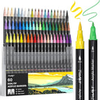 JusArt 60 Colors Dual Tip Acrylic Paint Pens Markers, Brush and Fine Tip, Premium Paint Pens for Wood, Canvas, Egg, Stone, Fabric, Rocks, Metal, Glass, Ceramic, DIY Crafts Making Art Supplies Gifts