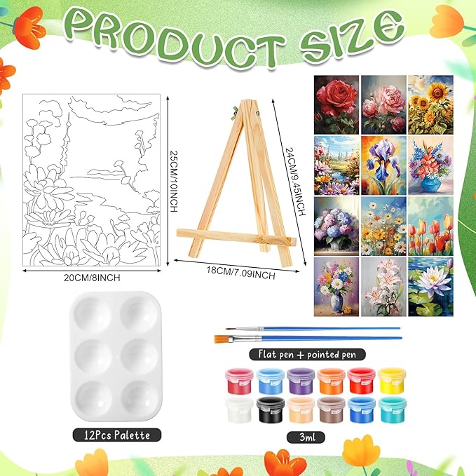 Zhanmai 12 Pack Pre Drawn Canvas for Painting Sip and Paint Kit 8" x 10" Paint Party Set Canvas Painting Pre Printed Canvases for Party Favor DIY Virtual Adult's Date Night(Plant)