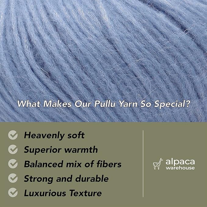 Pullu - Baby Alpaca Merino Wool Yarn Set of 3 Skeins (150 Grams) Worsted Weight - Sourced Directly from Peru - Heavenly Soft and Perfect for Knitting and Crocheting (Soft Blue)