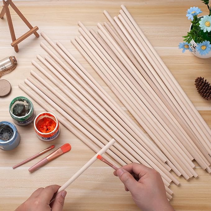Wood Dowels Wooden Dowel Rods for Crafts, 25PCS 3/8 x 18 Round Macrame Wooden Sticks for Crafting, Unfinished Hardwood Sticks for Arts and DIYers, Tiered Cake Support and Wedding Ribbon Wands