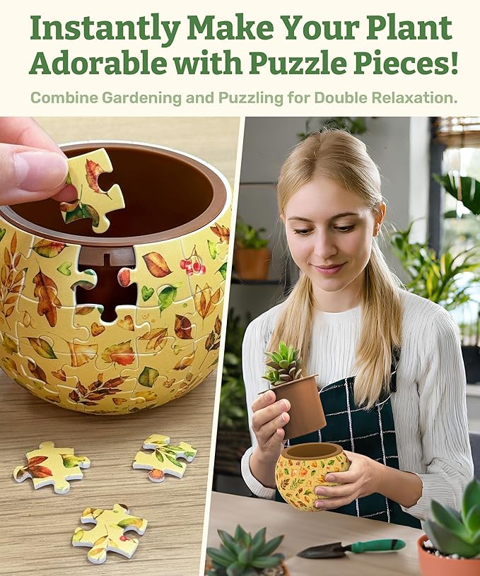 PieceRelax 3D Puzzle Planter 80 Pieces - Flower Pot - Elegant Green, Home Decor Flower Pots for Indoor Cactus, Succulents Pots [K1105]