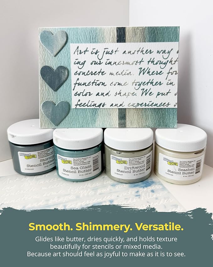 The Crafter's Workshop Stencil Butter - Beach House Acrylic Paint Set - Boutique Metallic Texture Paste for Art, Canvas, Journals, & Cards - 4 x 2oz Jars