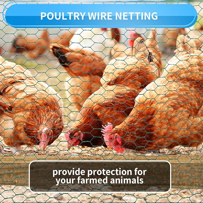 48'' x 150' Green Chicken Wire Fencing, 1 inch Chicken Wire and 20 Gauge Poultry Netting, Garden Mesh Fence Roll for Floral Arrangements/Crafts/Farm/Livestock/Pet Protection