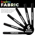 Super Markers Black Dual Tip Fabric & T-Shirt Markers, Set of 6 - Double-Ended with Chisel Point and Fine Point Tips - Permanent Vibrant Ink - Outline Clothing Designs Decorate Clothes