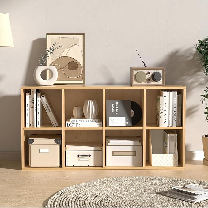 Wooden 8 Cube Storage Organizer with Closed Back Panel, Cube Shelf Heavy Duty Cubby Storage Organizer with Compartments for Living,Display Shelf,Bookshelf Furniture (Oak, 8-Cube)