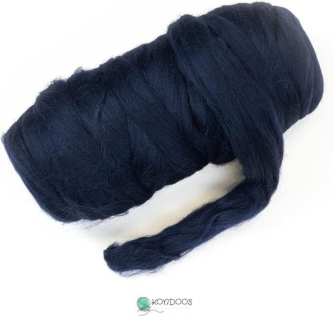 Colored Natural Wool roving, 1 lb. Best Wool for Needle Felting, Wet Felting, handcrafts and Spinning. (Blue Navy, 1 lb)