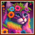 Dimensean Stamped Cross Stitch Kits Full Range of Embroidery Patterns Starter Kits for Beginners Adult or Kids DIY Cross Stitches Needlepoint Kits 11CT-Colorful Cat 17.7x17.7 inch