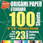 [Taro's Origami Studio] Standard 6 Inch One Sided 23 Colors 100 Sheets Square Easy Fold Premium Japanese Paper for Beginner (Gold and Silver Included)