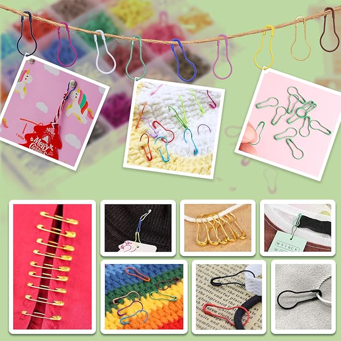 1200 Pcs 22 Colors Metal Safety Pins,Bulb Gourd Pins Pear Shaped Pins for Knitting Stitch Markers, Sewing Clothing DIY Craft Making with Storage Box